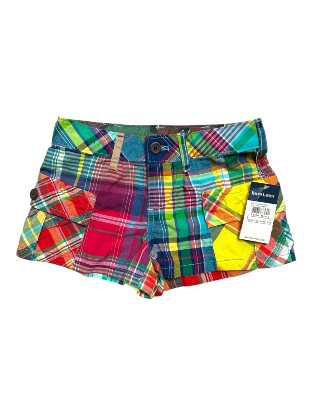 Ralph Lauren Patchwork Madras Plaid Cargo Shorts-Girls